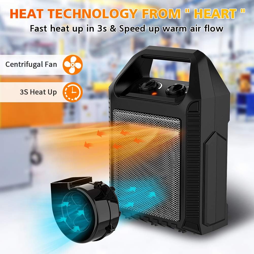 LifePlus Electric Utility Heater Space Heater Fast Heating, Adjustable Thermostat Flame Retardant ABS, Tip-over & Overheating Protection Small Desk Heater for Indoor Use Office, Home, Garage, Basement Pack of 2