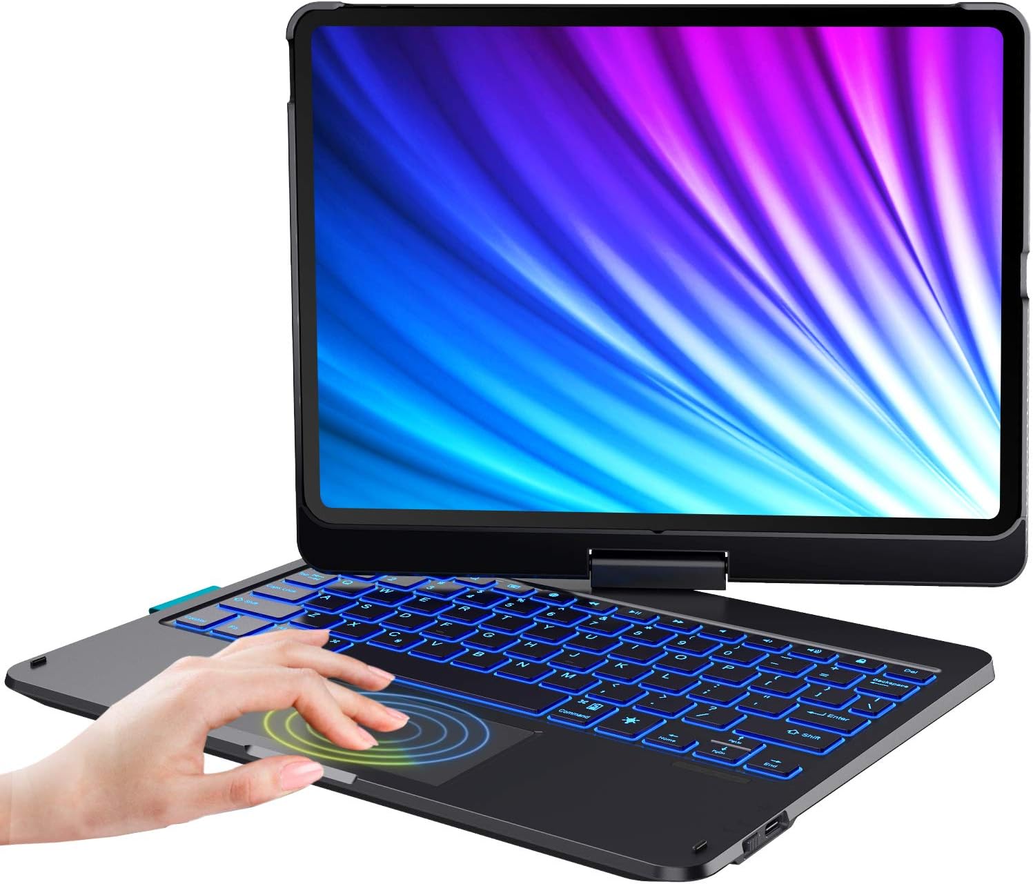 CHESONA iPad Air 5th Generation Case with Keyboard, (10.9-inch 2022) Touchpad 7 Color Backlit, 360&deg; Rotatable, Slim Cover with Pencil Holder, Keyboard Case for iPad Air 5th/4th Gen, iPad Pro 11, Black