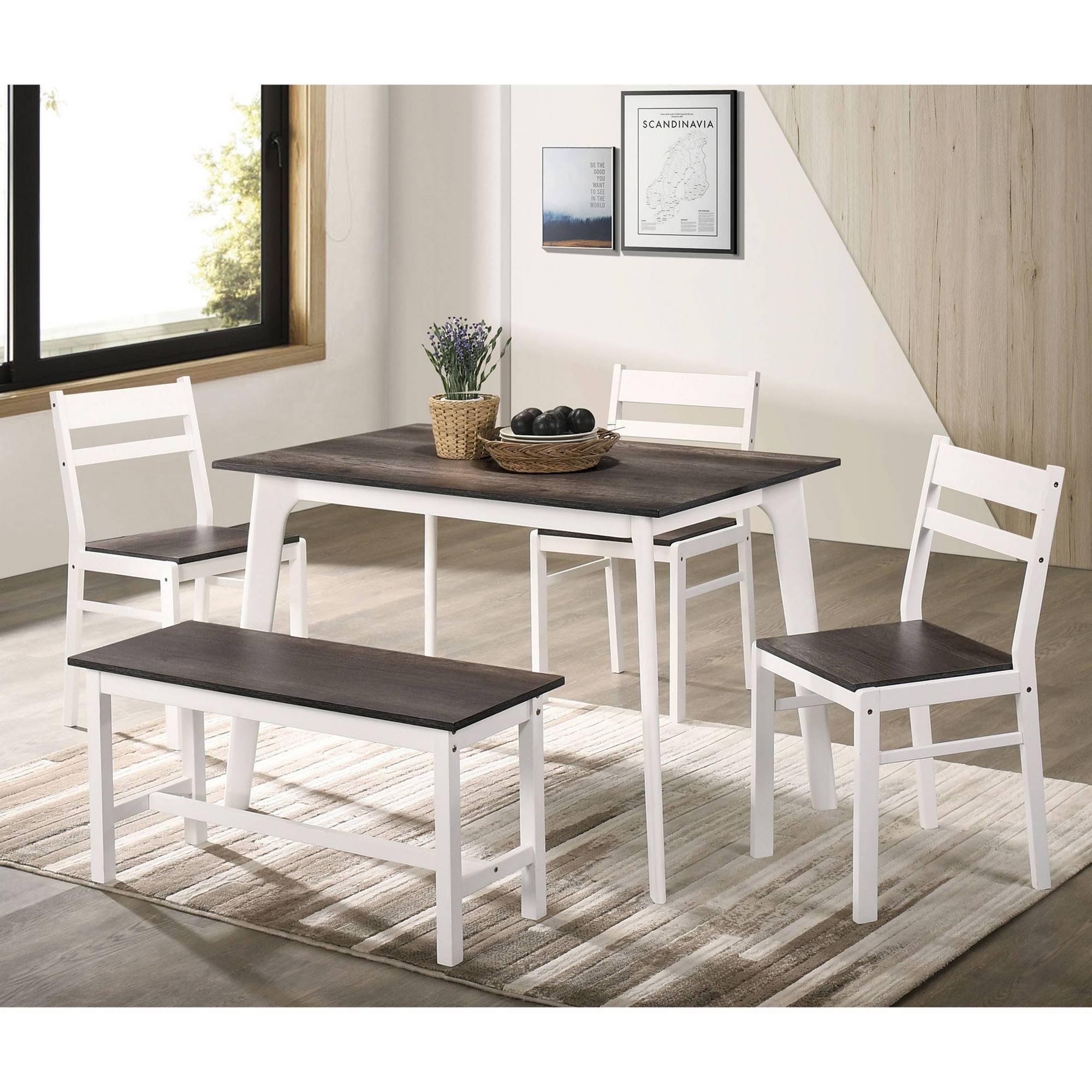 5pc Miley Ladder Back Dining Table Set with Bench Gray - HOMES: Inside + Out