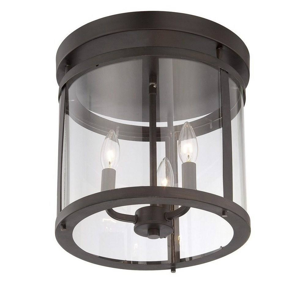 Traditional 3 Light Flush Mount with Sleek Cylindrical Design in Black with Clear Glass - Made of