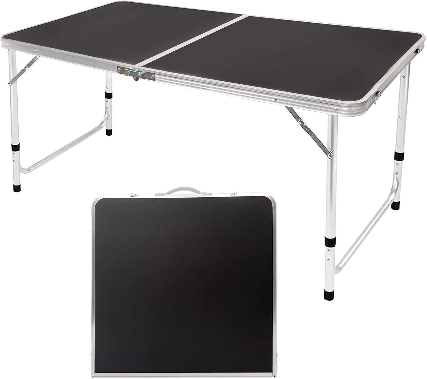 FORUP Folding Camping Table, 4 Ft Aluminum Folding Table with Handle, Adjustable Portable Camp Table for Picnic, BBQ, Party, Beach, White Pack of 2