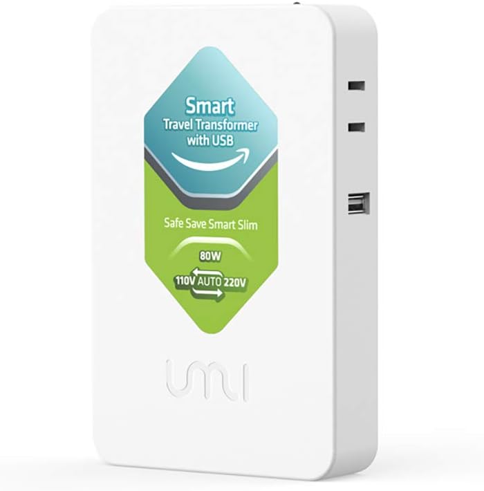 UMI Step Up and Down Voltage Converter 80W, Slim and Light, Smart Convert from 110V to 220V Also 220V to 110V for Worldwide Travelers, with USB(5V/2000mA) Charging Port Pack of 2