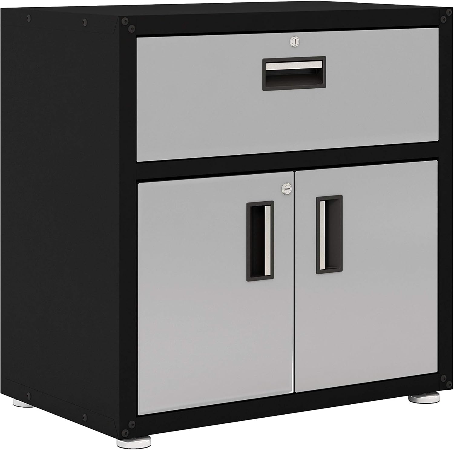 itbe for Home Ready-to-Assemble One Drawer Steel Cabinet with 2 Doors (Black and Grey)