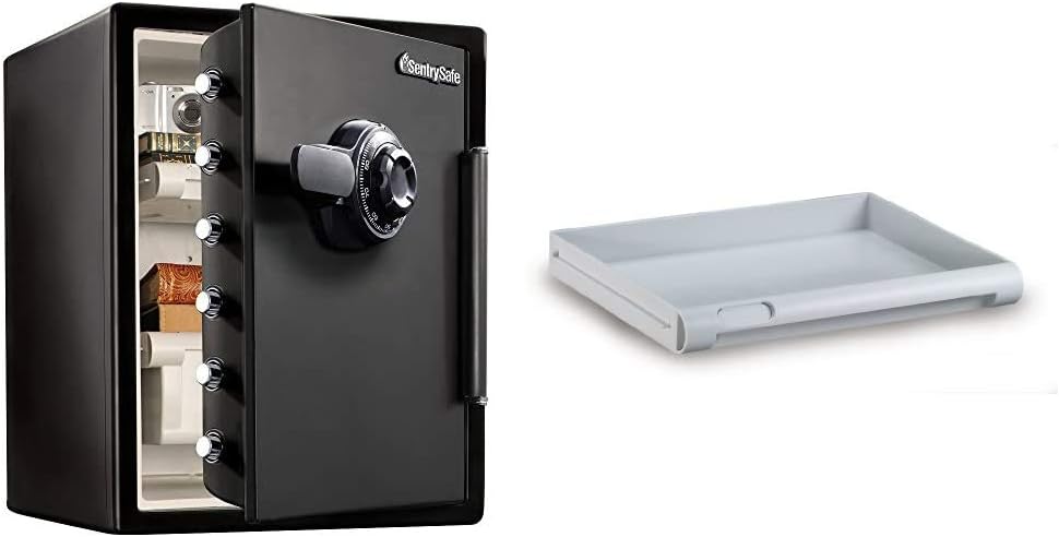 SentrySafe SFW205GQC Fireproof Safe and Waterproof Safe with Dial Combination 2.05 Cubic Feet Gray/Black & 914 Tray Accessory, for SFW205 Fire Safes