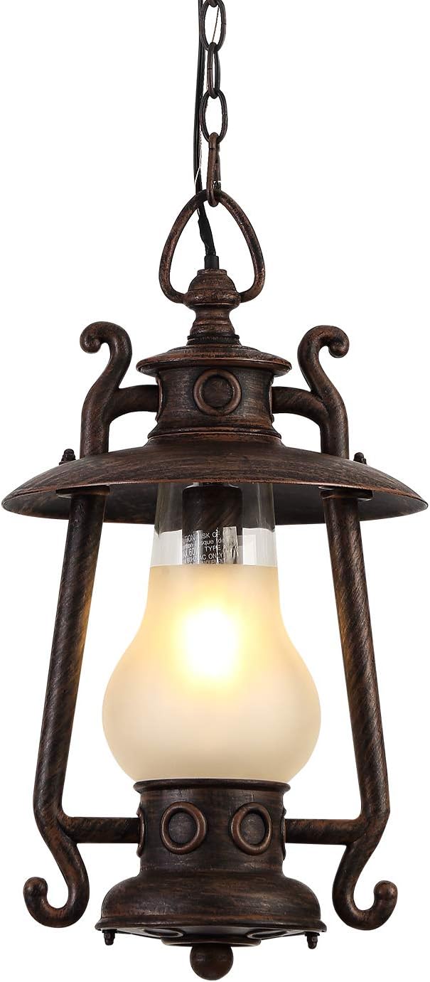 GZBtech Vintage Outdoor Post Light, Exterior Fence Cap Lights, Pole Column Lamp with Frosted Glass, 110V Kerosene Style Rust Bronze Pillar Lantern Weatherproof for Porch Walkways Backyard Garden