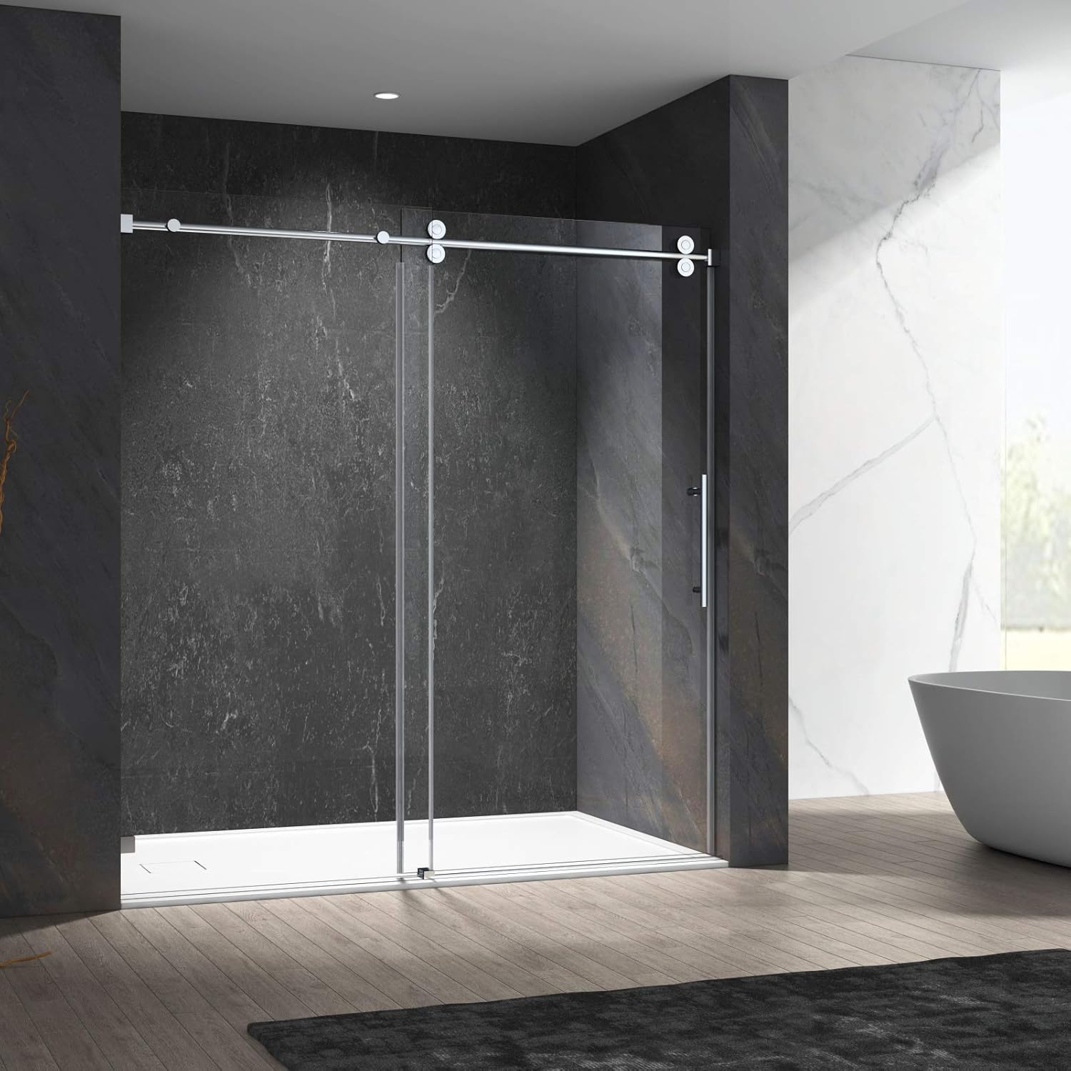 LONDAMA Shower Door,Frameless Single Sliding Glass Shower Doors 3/8