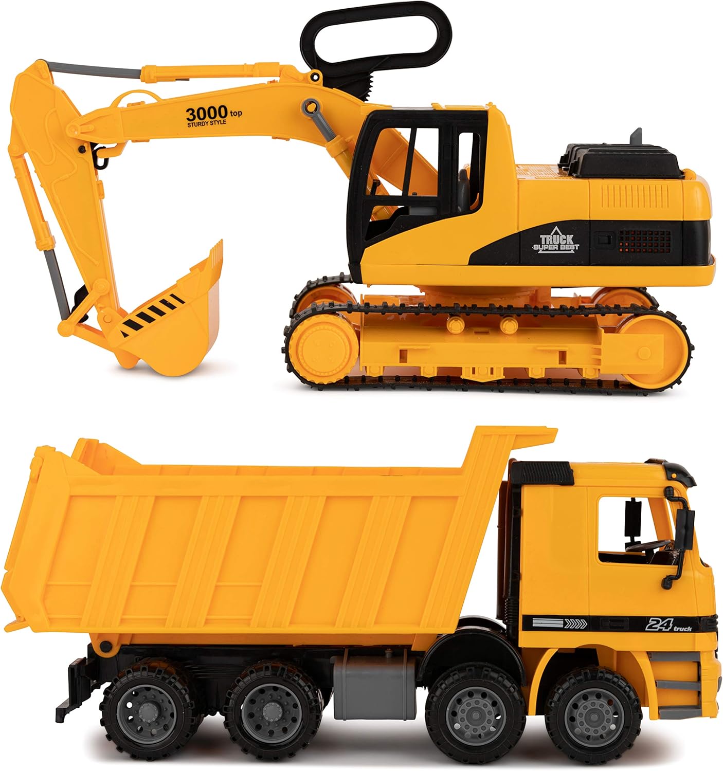 Excavator & Dump Truck Toy for Kids (Set of 2) &ndash; Moveable Claw & Lifting Back &ndash; Garbage Truck & Bulldozer Digger &ndash; Construction Vehicle for Kids & Children by Toy To Enjoy
