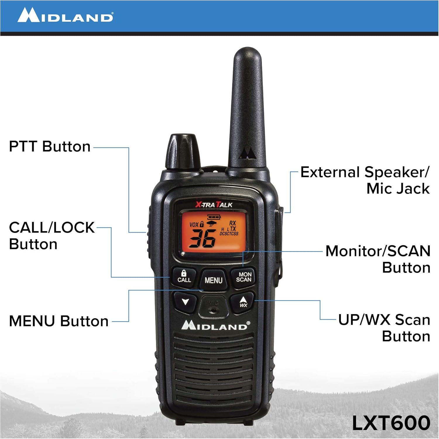 Midland LXT600VP3 36 Channel FRS Two-Way Radio - Up to 30 Mile Range Walkie Talkie - Black (Pack of 6)