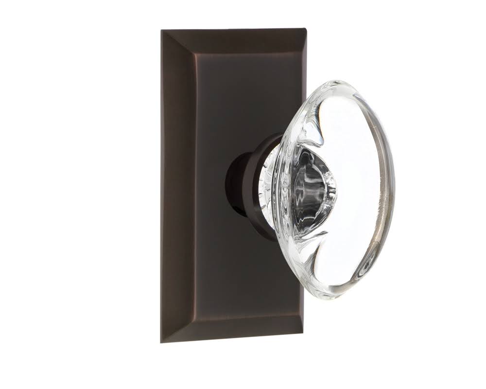 Nostalgic Warehouse 717797 Studio Plate Privacy Oval Clear Crystal Glass Door Knob, Timeless Bronze