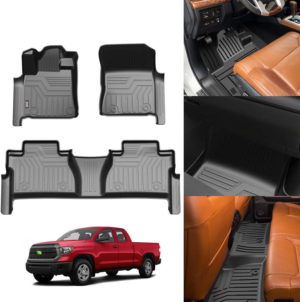 KUST 5D Floor Mats for Toyota Tundra 2014-2021 Double Cab / Crew Max Cab All Weather Floor Mat Liners Carpet 2 Row Seat Liner Set Black TPE