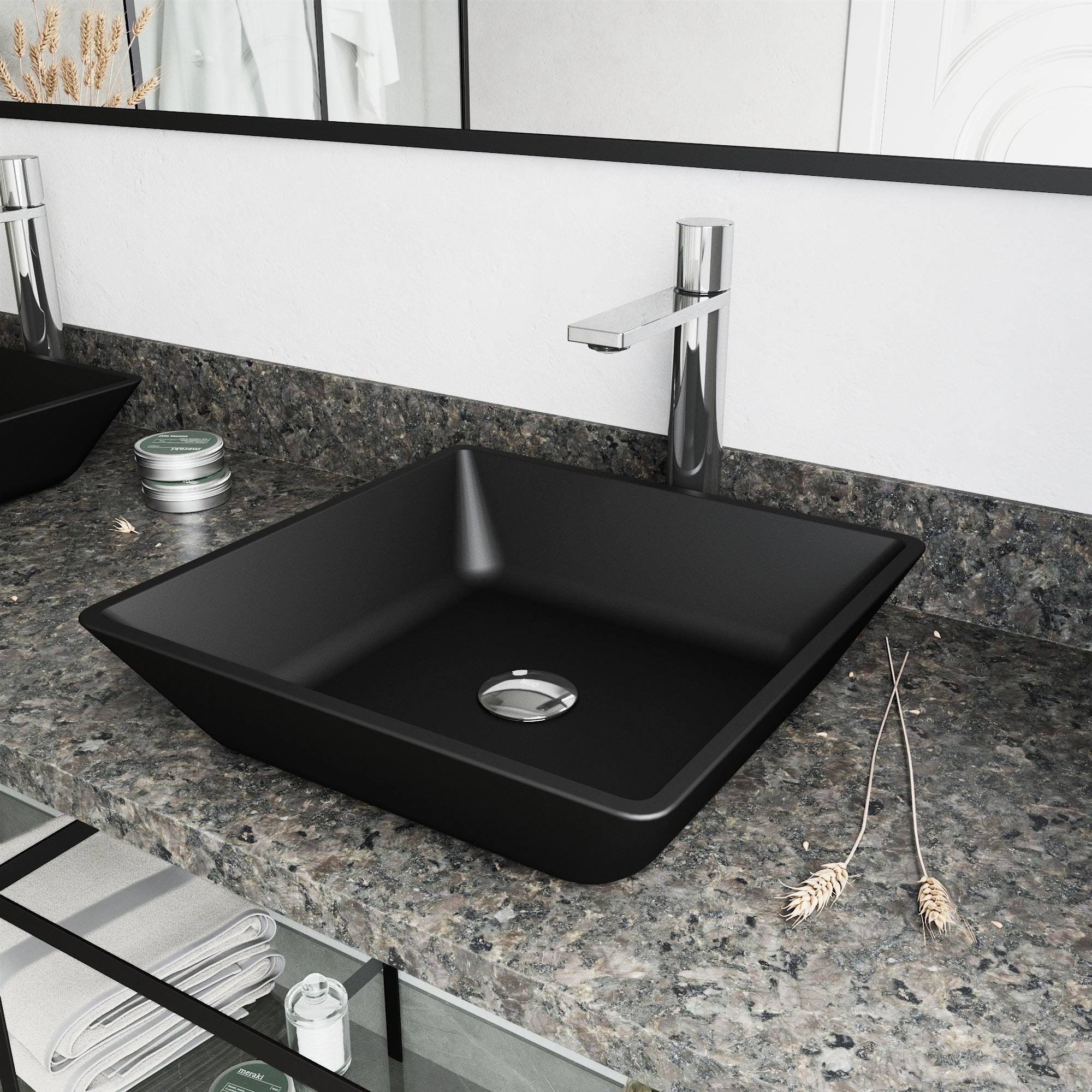 Vigo Black Roma MatteShell Vessel Bathroom Sink and Gotham Faucet in Chrome VGT2002