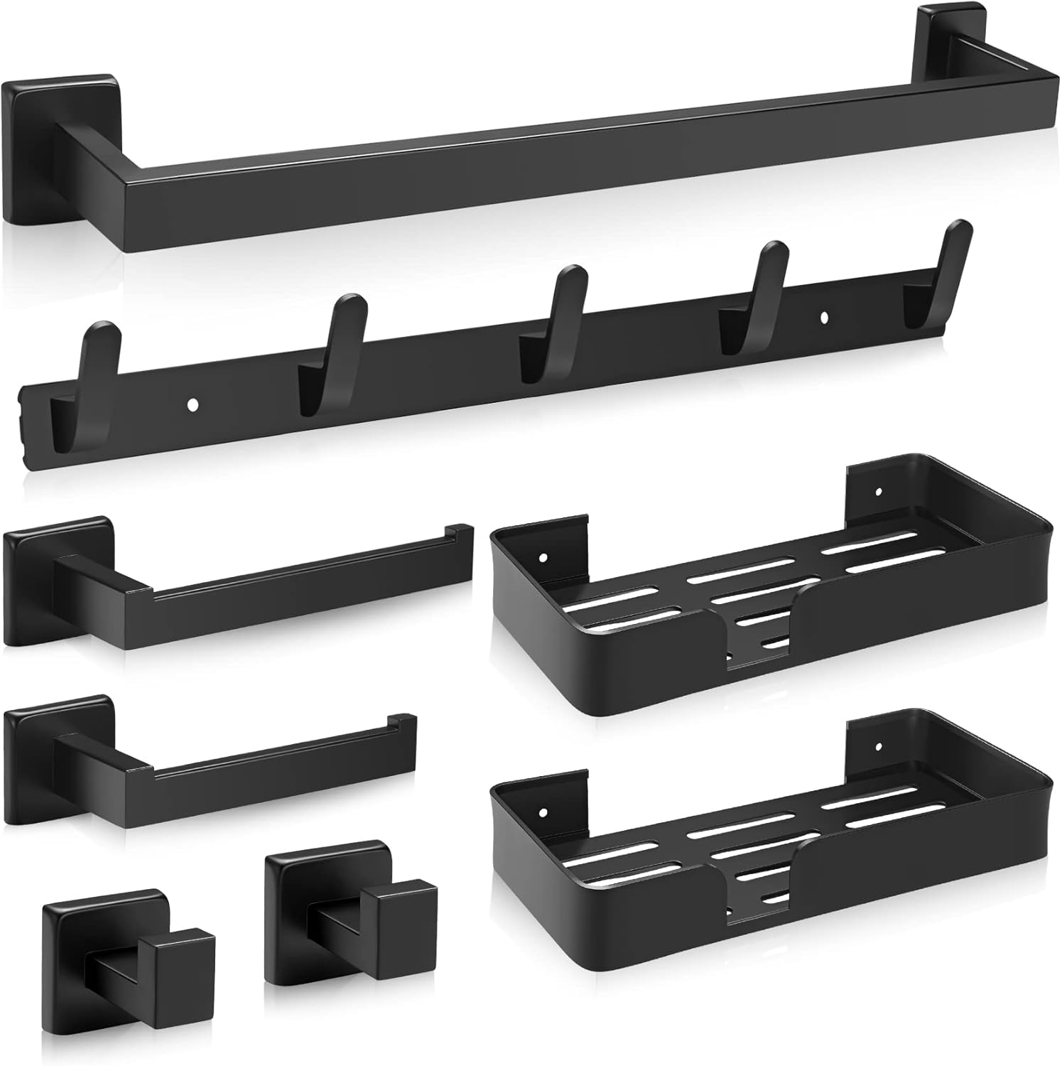 Rinafly 8 Pieces Bathroom Hardware Accessories Set Matte Black Towel Bar Set Wall Mounted, Premium SUS304 Stainless Steel,23.6-Inch.
