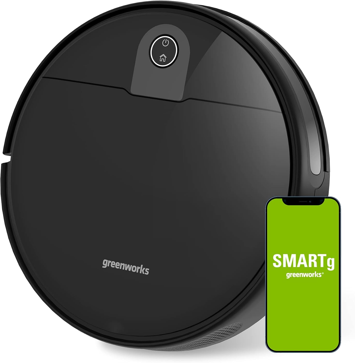 Greenworks GRV-1010 Robot Vacuum Smart Self-Charging Robotic Vacuum Cleaner, Powerful Suction, brushless Motor, Adjustable in Four Levels, Auto Sweeper for Pet Hair, Hard Floor, Carpet