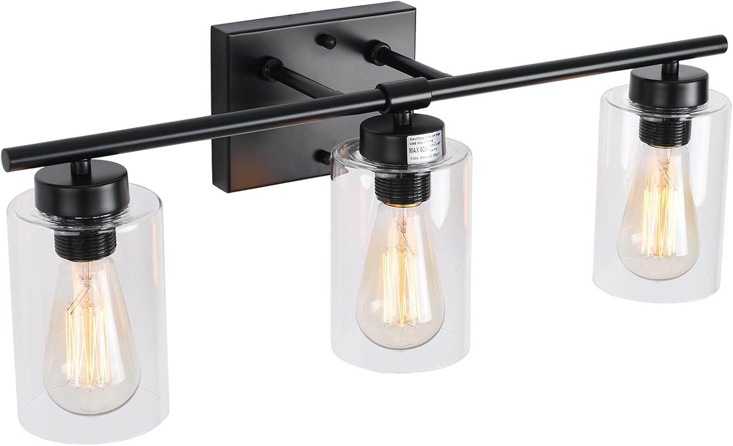 KOSTOMO 3 Lights Sconces Black and Brass Wall Lighting Brass Contemporary Bathroom Vanity Light Fixtures Wall Lights Bedroom Porch Living Room Kitchen with Clear Glass Shade