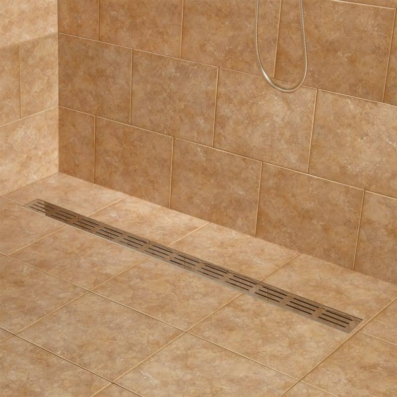 Signature Hardware 926145-48-F 48x22 Siewart Linear Shower Drain - with Drain Flange Polished Stainless Steel Shower Accessories