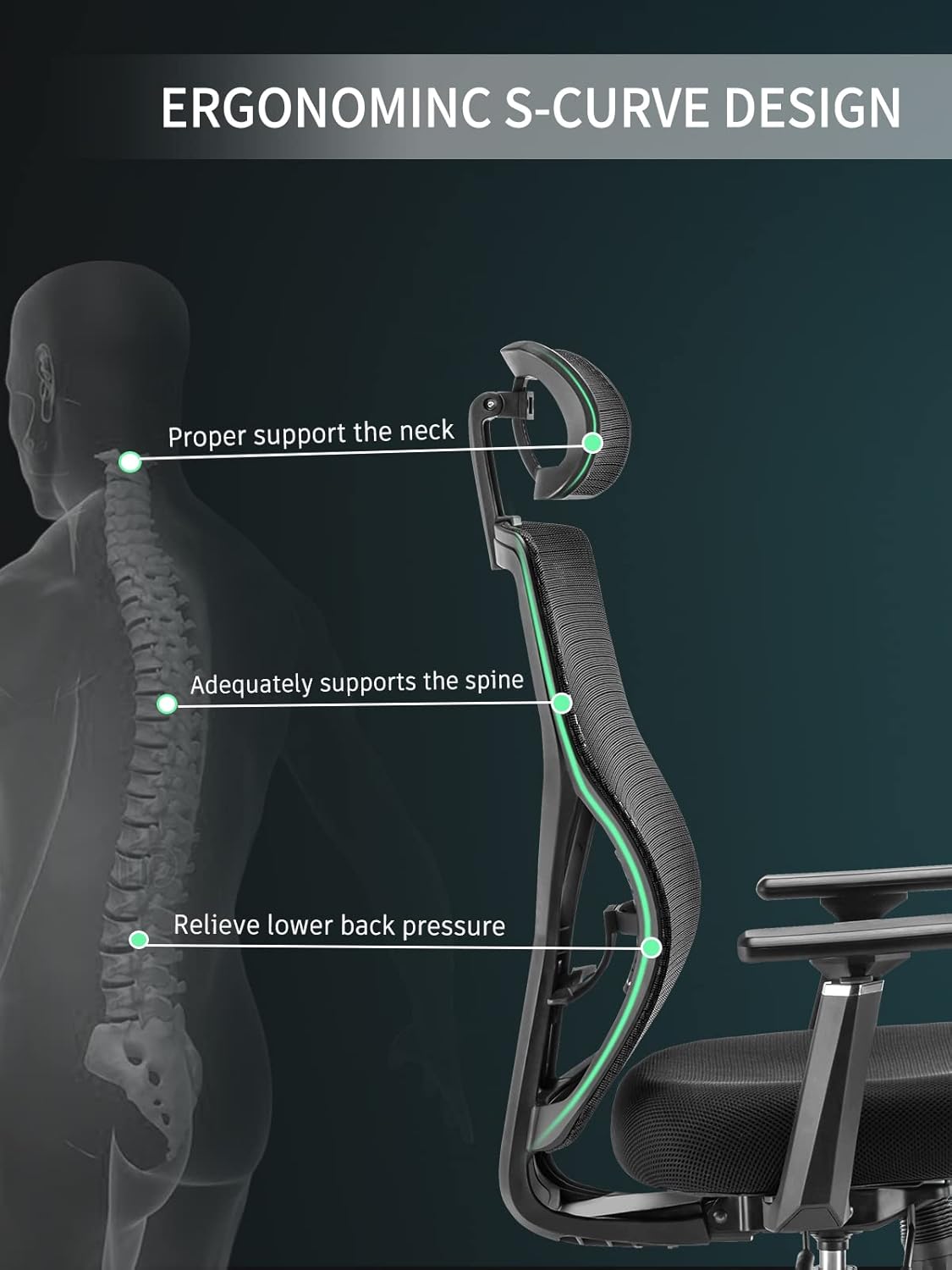 Ergonomic Office Desk Chair,MOLENTS Adjustable Computer Chair with Seat Slider, Adjustable Lumbar Support,Headrest,3D Armrest, 3 Position Tilt-Lock,Comfortable Mesh Back for Gaming, Home, or Office