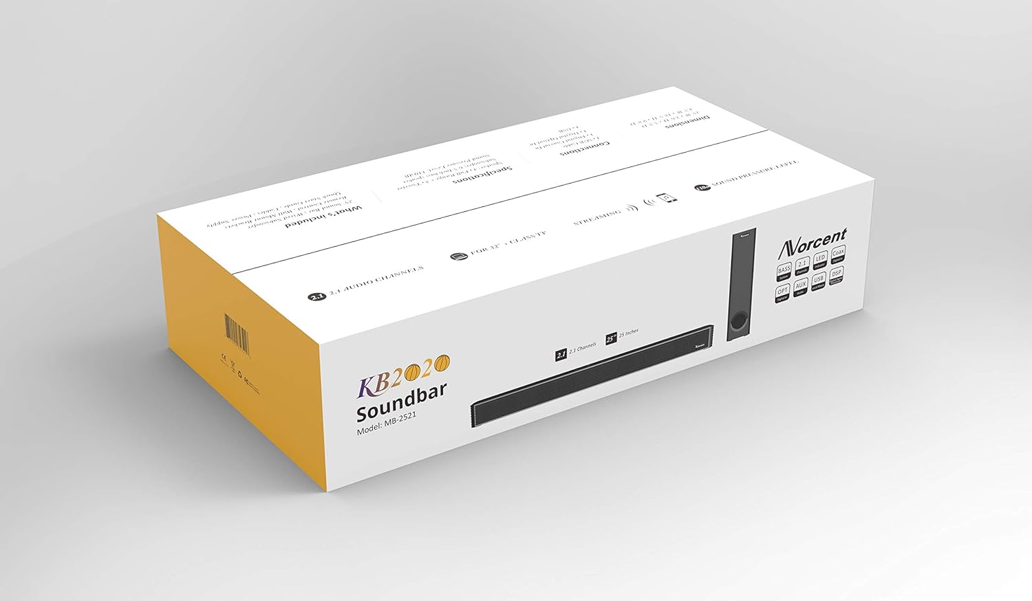 Norcent KB2020 Black Mamba Series 25-Inch Sound Bar with Sub-woofer, Wired and Wireless Bluetooth 5.0 Extra Powerful Bass Speaker Soundbar 2022 New Version MB-2521