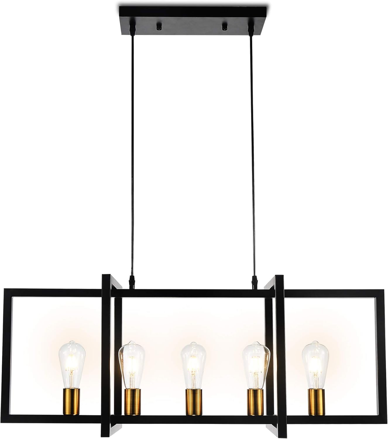 Modern Kitchen Island Light for Kitchen Pendant Chandelier 5-Light Ceiling Light Industrial Pendant Lighting Fixture Matte Black with Antique Brass Finish