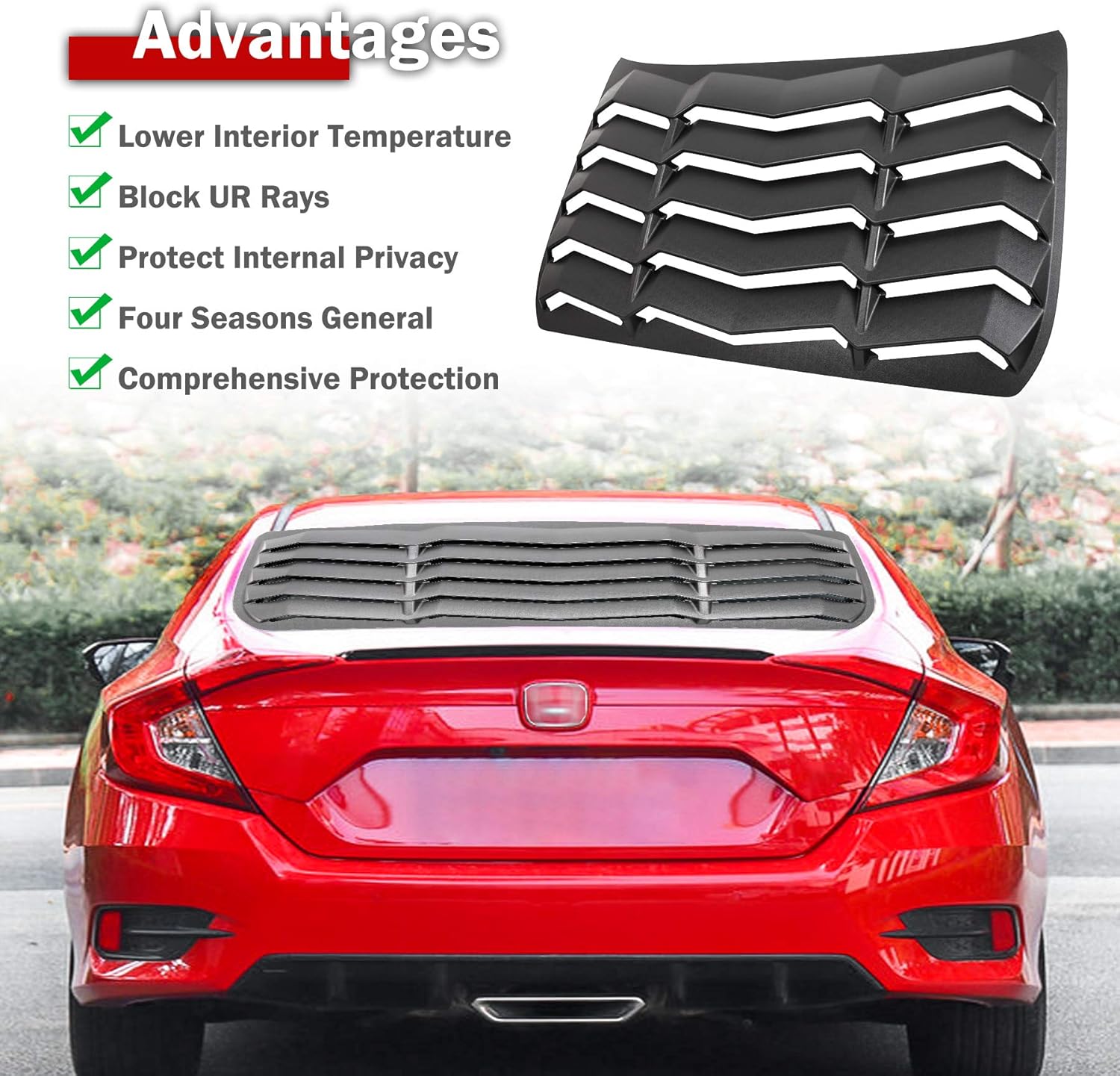 Goupgo Rear Window Louver ABS Windshield Sun Shade Cover Compatible with Honda Civic Sedan 4 Door 2016-2020 in GT Lambo Style Matte Black