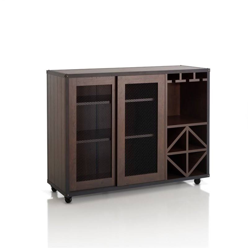 Furniture of America Alan Wine Rack Buffet with Casters in Walnut
