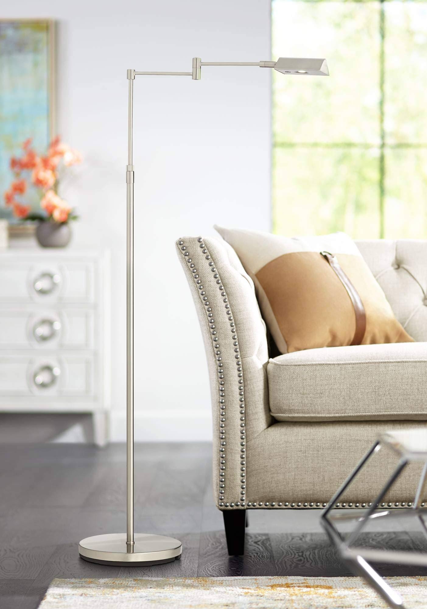 360 Lighting Modern Swing Arm Pharmacy Floor Lamp LED Brushed Nickel Adjustable Height for Living Room Reading Bedroom Office