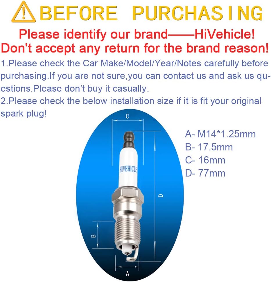 HiVehicle New Iridium Spark Plug OE19299585 41 962 - Specially For Chevrolet, GMC, Cadillac, Buick,Hummer,Oldsmobile,Pontiac,8pcs set.