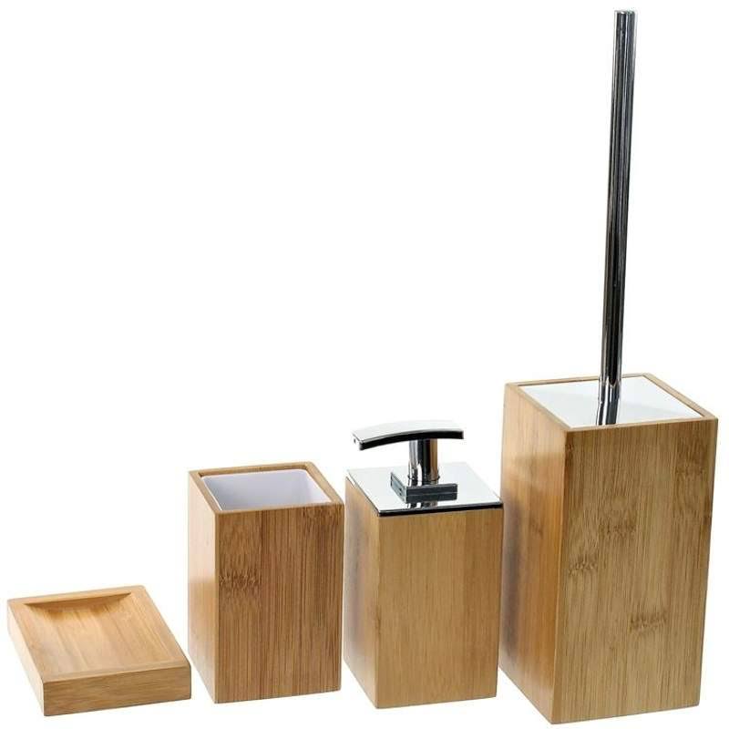 Gedy PO181-35 Potus Wooden 4 Piece Bamboo Bathroom Accessory Set