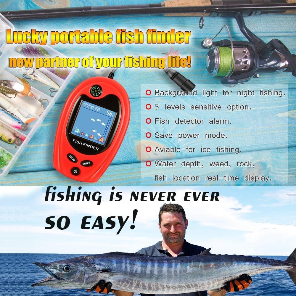LUCKY Portable Fish Finder Fish Detector Device Handheld Depth Finder for Boat Kayak Canoe Pontoon Jon Boat Jet ski Float Tubes fishfinder for ice Fishing surf Fishing Gifts for Men Pack of 2