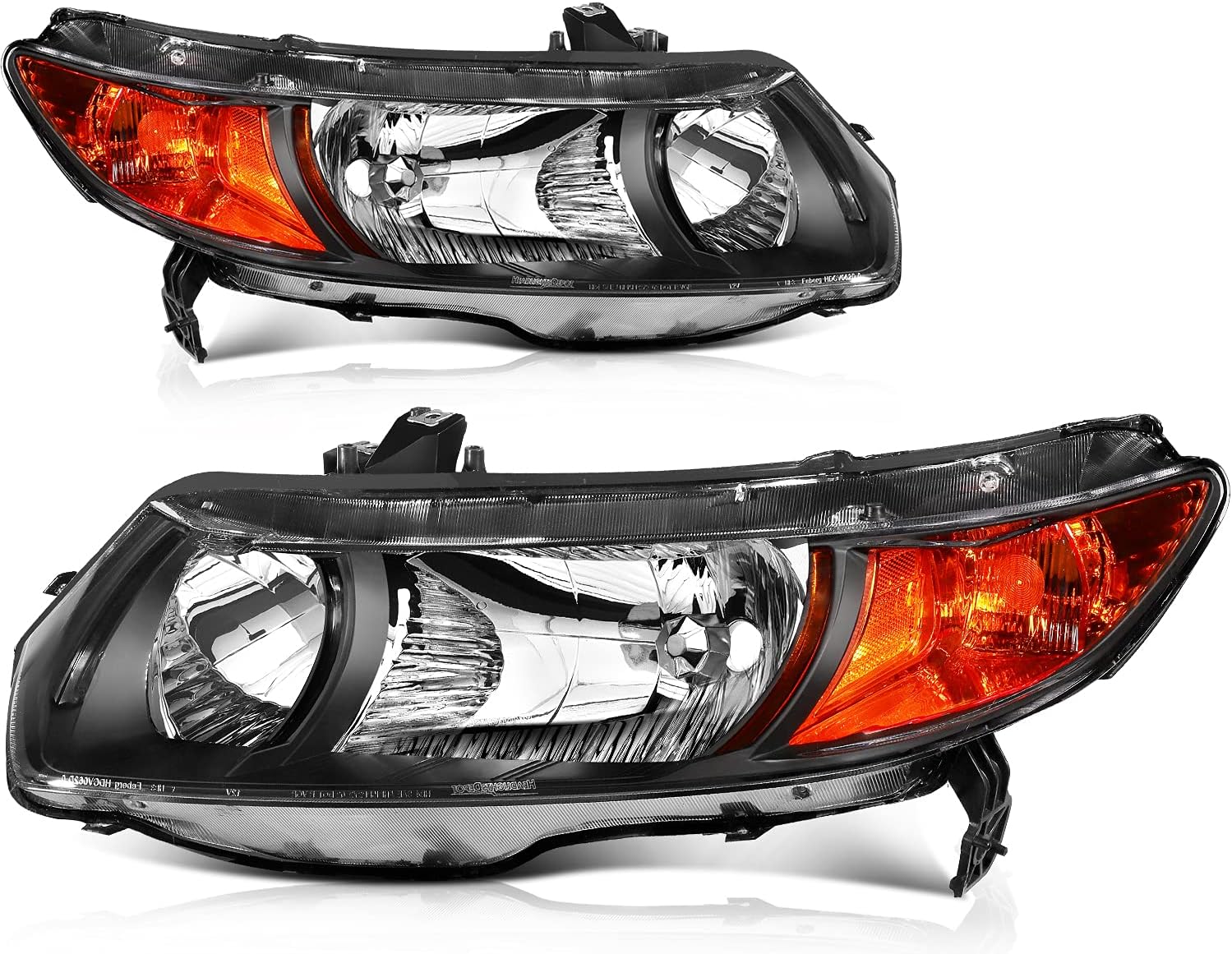 SCITOO Headlight Assembly Fits For Honda Civic 2 Door Coupe 2006-2011 Headlamp In Black Housing Amber Reflector Clear Lens