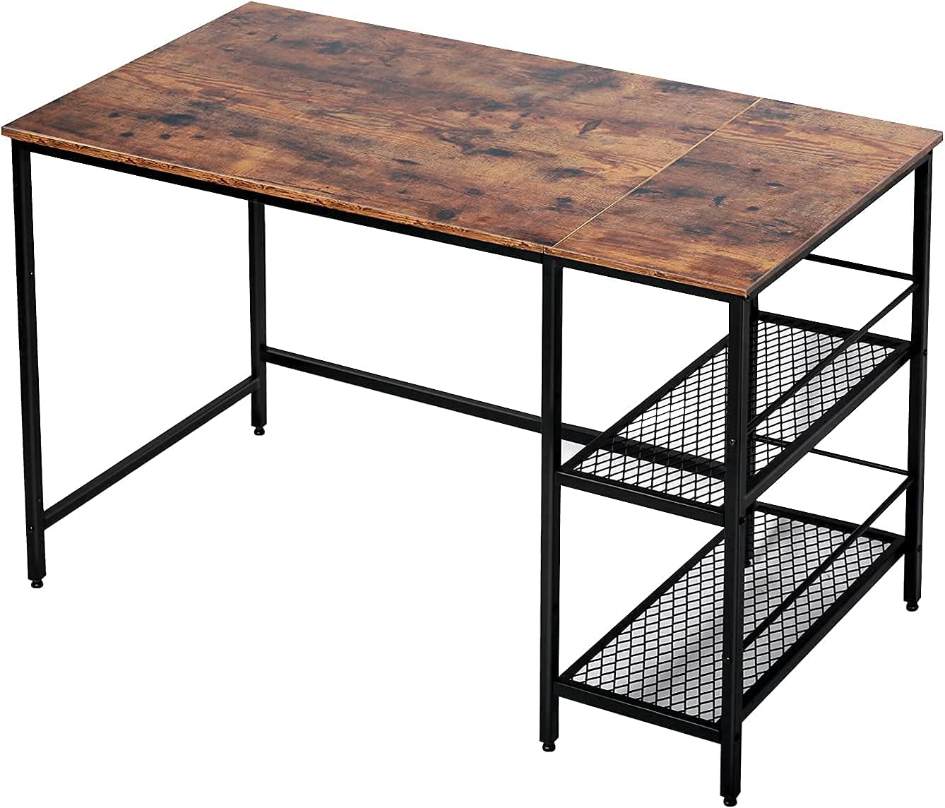 WANSE Computer Desk 47” Study Writing Table for Home Office with 2 Dense Mesh Storage Shelves, Metal Frame+MDF Desktop, Modern Simple Style, Easy Assembly, Rustic Brown+Black,47.2