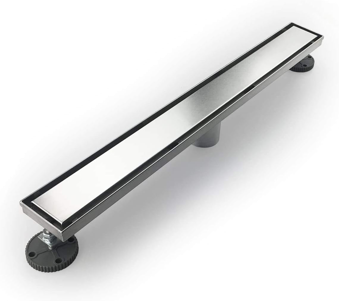 Neodrain 24-Inch Linear Shower Drain,with 2-in-1 Flat & Tile Insert Shiny Black Cover, Rectangle Shower Floor Drain, Floor Shower Drain with Adjustable Leveling Feet, Hair Strainer