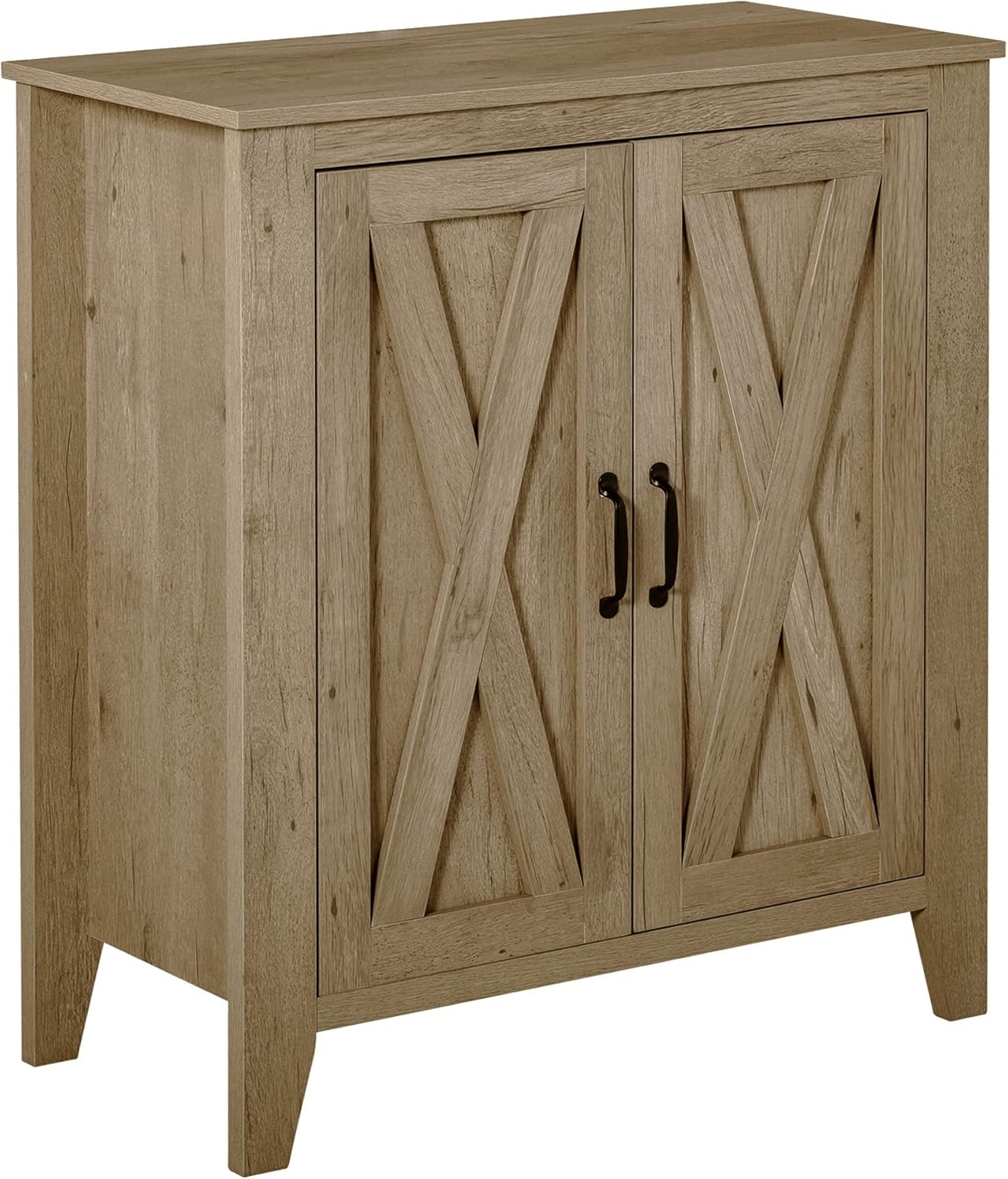HOMCOM Rustic Farmhouse Style Sideboard Accent Storage Cabinet with Double Barn Doors and Fixed Shelf, Oak Finish