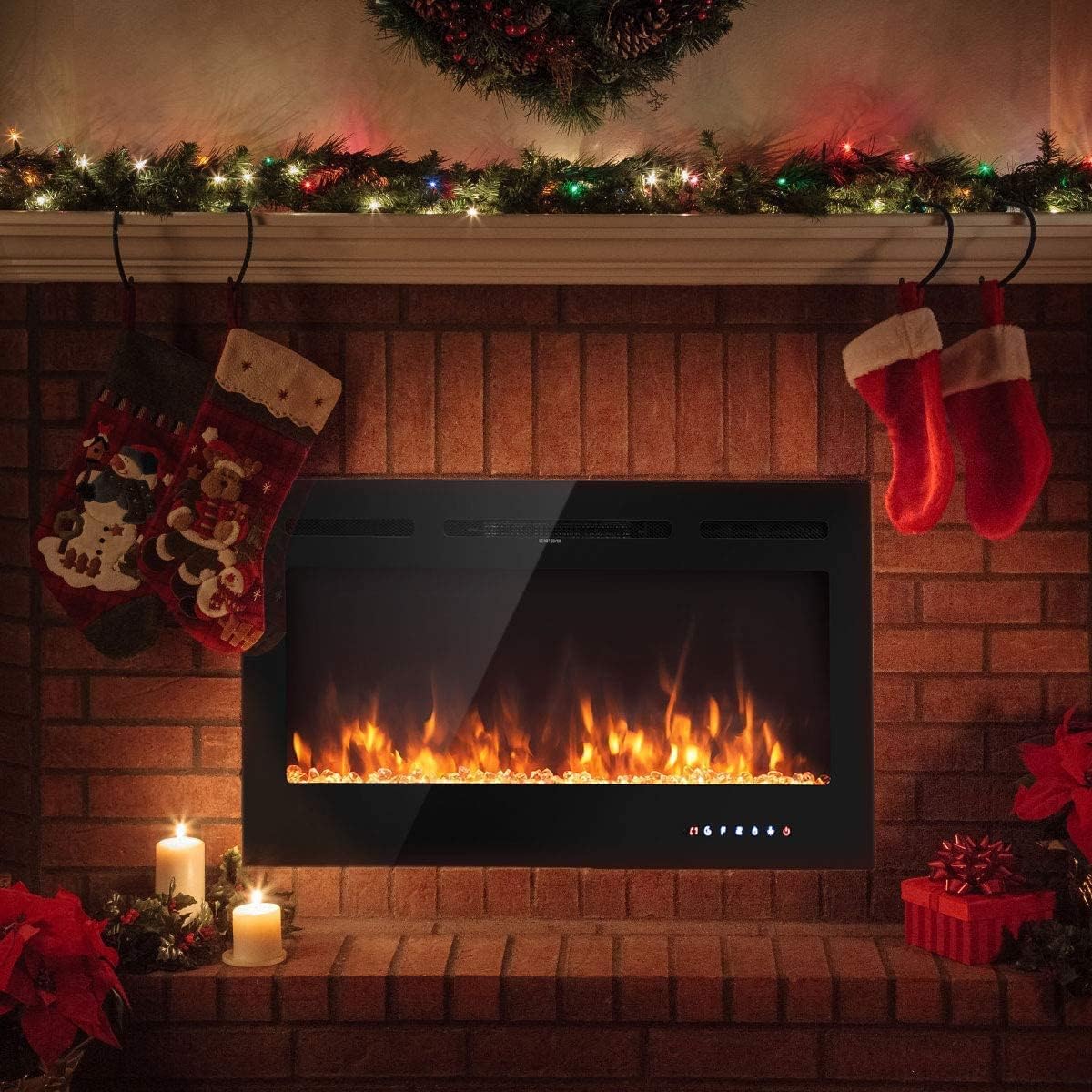 ARLIME 36” Recessed Electric Fireplace 750W/1500W Wall Mounted & in Wall, Smokeless Electric Stove Heater with Remote Control Touch Screen, 9 Flame Color, Temperature Control & Timer Linear Fireplace