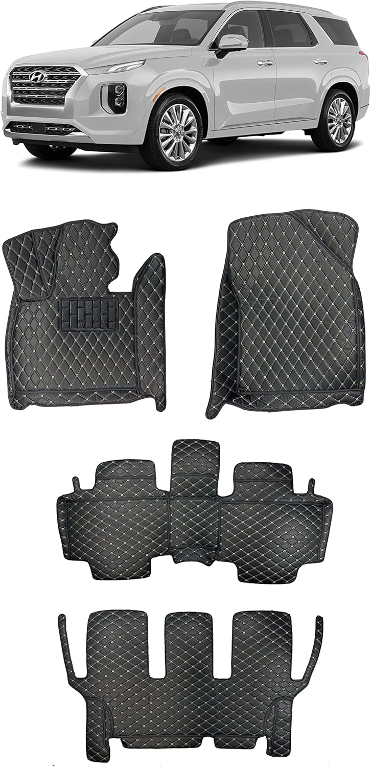 Custom Fit [Made in USA] All Weather Heavy Duty Full Coverage Floor Mat Floor Protection [Front and Rear] comptaible for 2020 2021 2022 Hyundai Palisade 7 Seat SUV - Black Single Layer