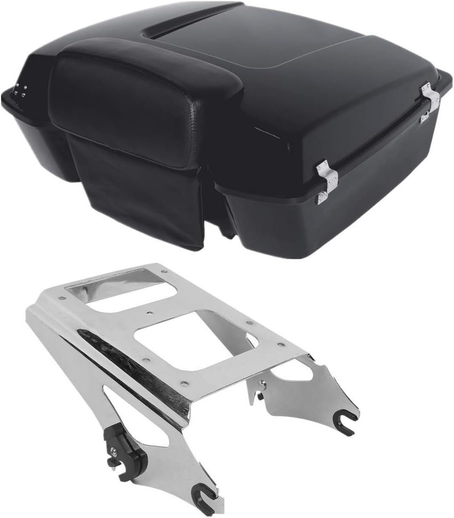 SLMOTO 5.5'' Razor Trunk Pack Backrest Rack Fit for 09-13 Harley Tour Pak Road King Electra Glide