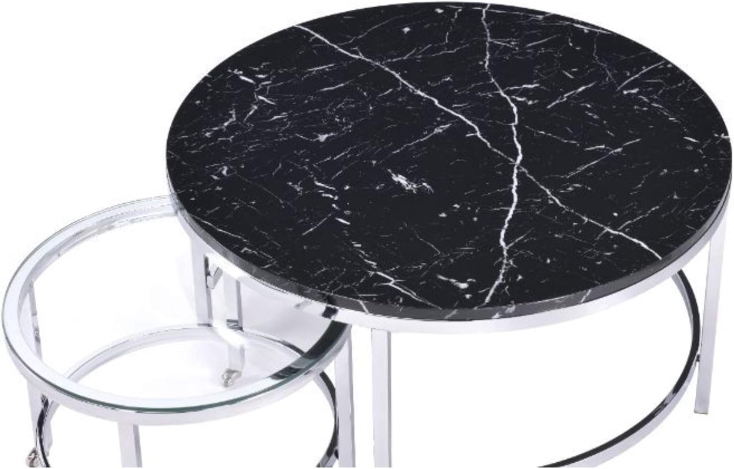 Acme Furniture Virlana Nesting Cocktail Table, Glass Top, Faux Black Marble & Chrome Finish
