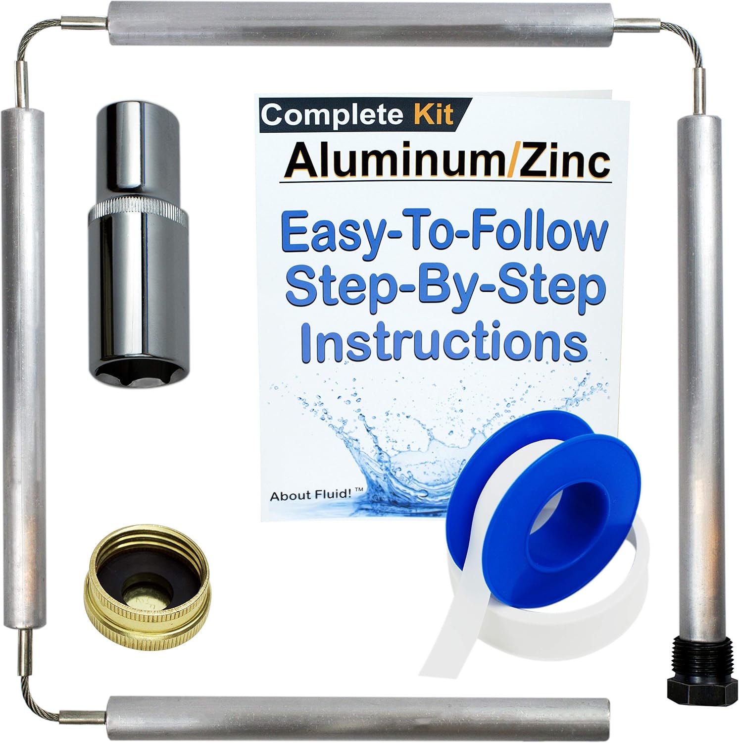 About Fluid Aluminum Zinc Replacement Anode Rods for Water Heaters (Aluminum ZINC Complete KIT) Pack of 2