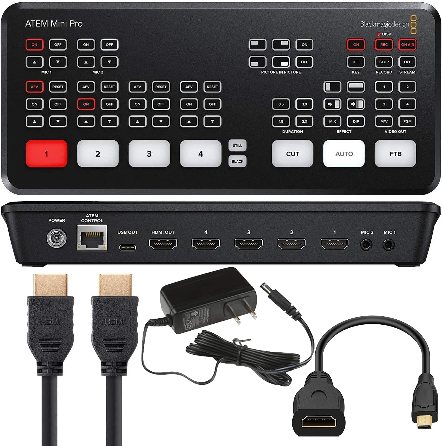 Blackmagic Design ATEM Mini Pro HDMI Live Stream Switcher with 12V Power Supply & International Adapters, Control Panel Software & Standard HDMI Cable (A-A) - Authorized Dealer