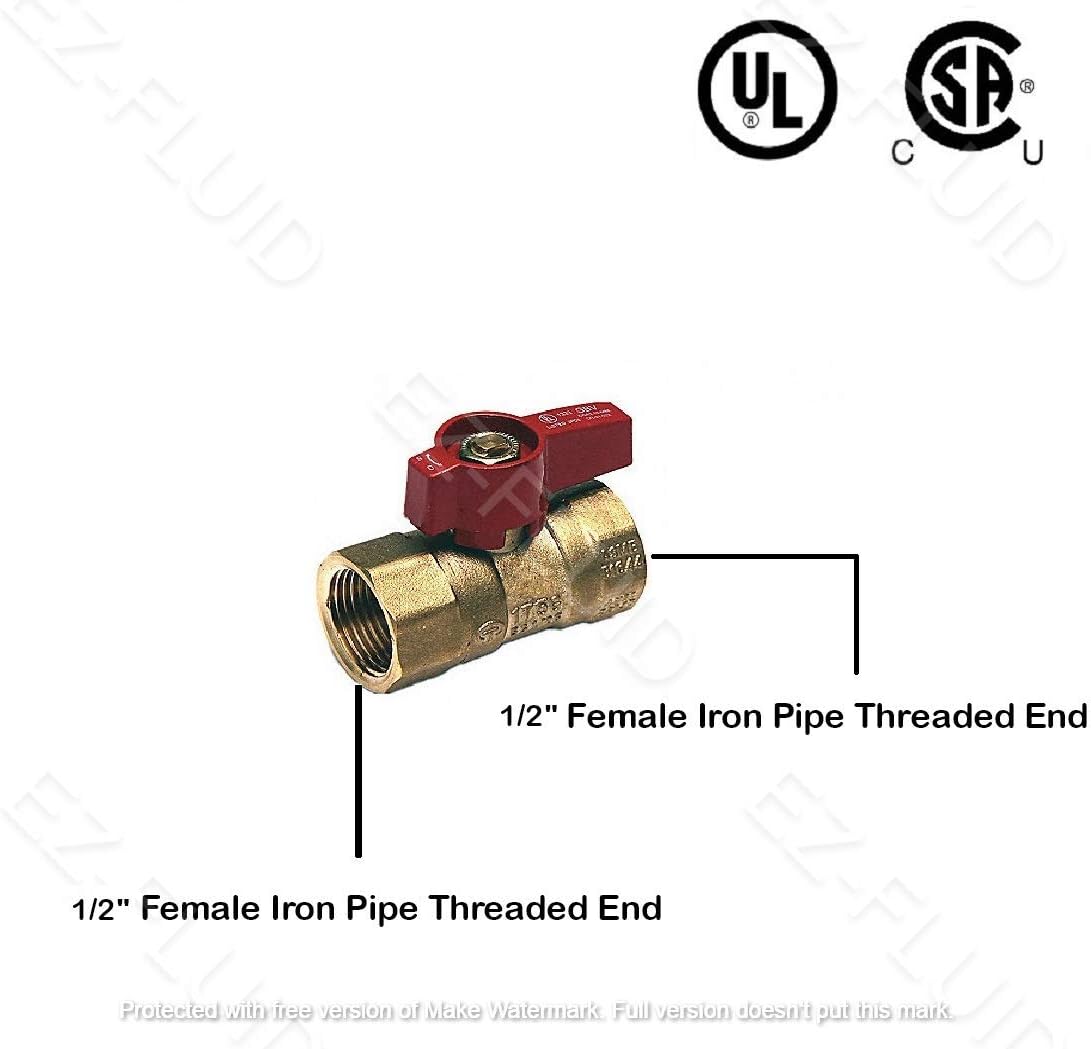EZ-Fluid Heavy Duty 1/2-Inch FIP Gas Valve NPT Female Thread Pipe Inlet Brass Gas Shut Off Ball Valve,1/4 Turn Brass Gas Valves for Natural Gas,LP, Gas Line Fitting, Stove,Hot Water Heater(1Pc) Pack of 2