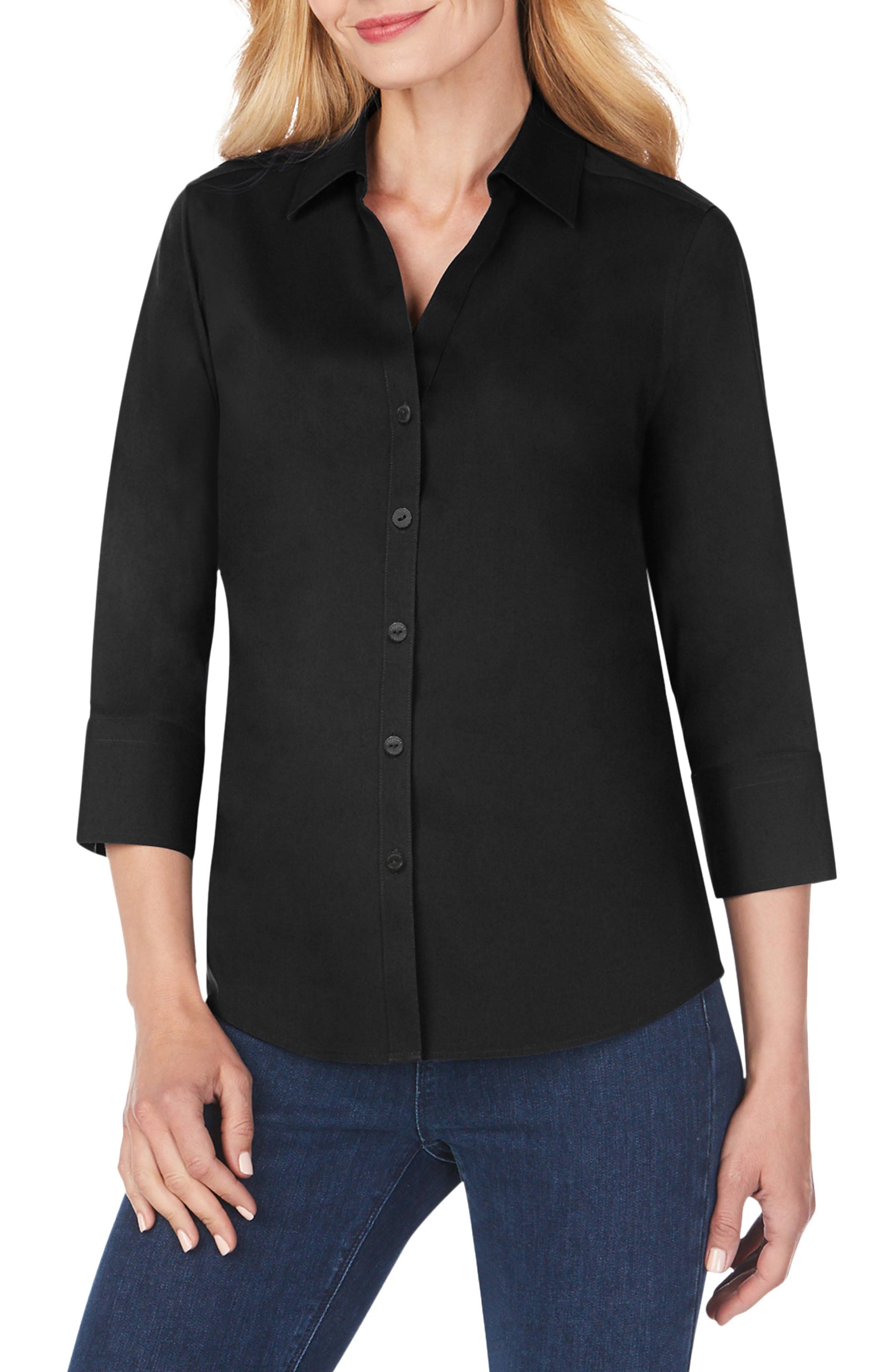 Foxcroft Mary Button-Up Blouse - Black - 10