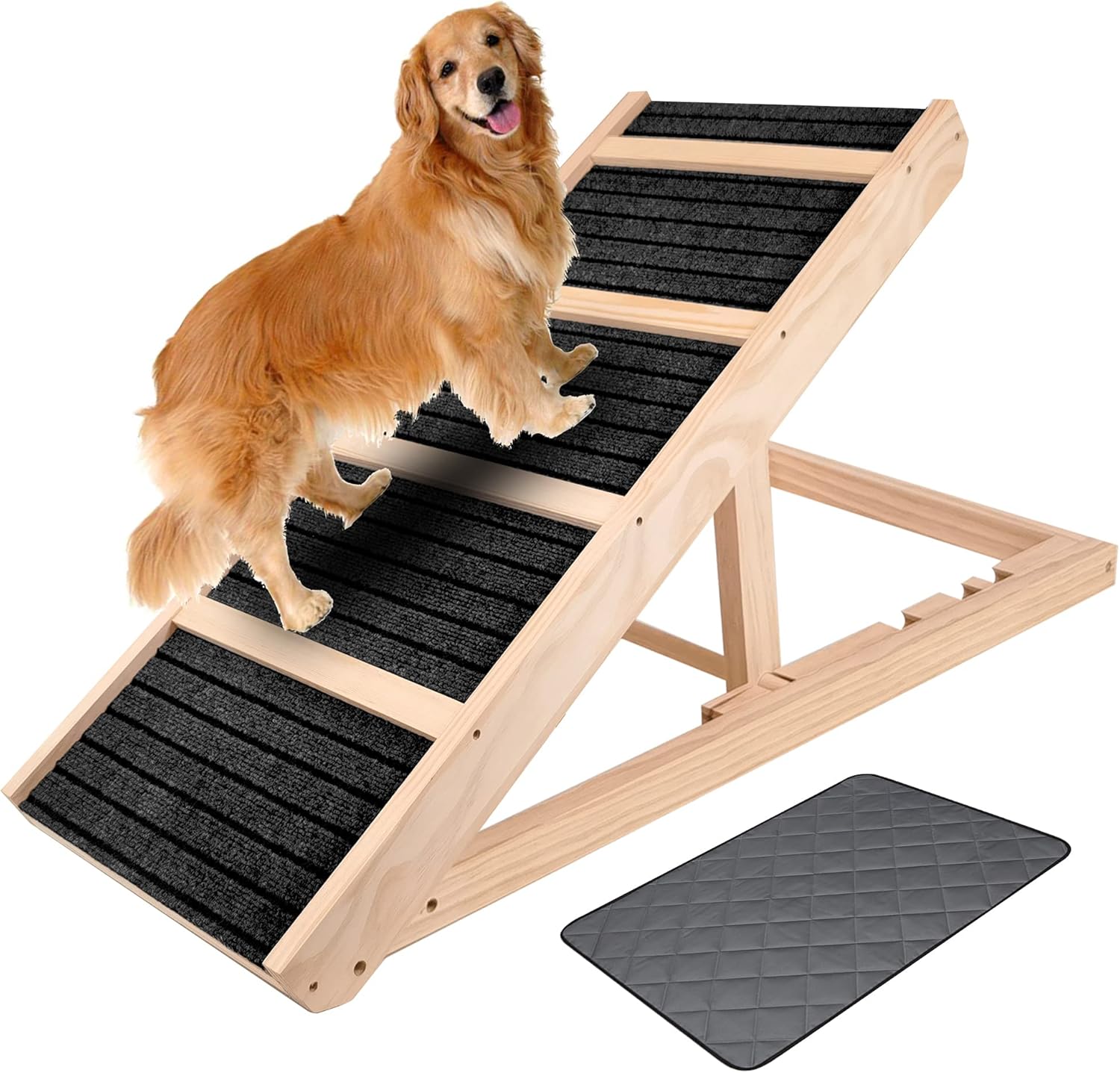 Prolee Adjustable Pet Ramp 240Lbs Loading, Anti-Slip Paw Traction Dog & Cat Ramp with Stairs, 40