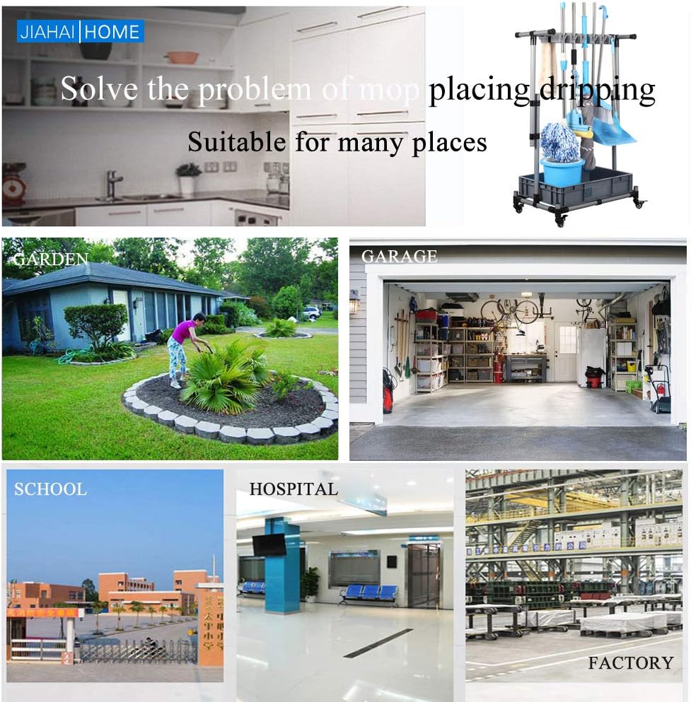 QTJH Broom And Mop Holder Put Wet Mops Movable Floor-Mounted Mop Rack Floor Standing Cleaning Tool Cart Storage For Garden Garage Schools, Hospitals, Factories, Hotels,Property Companies