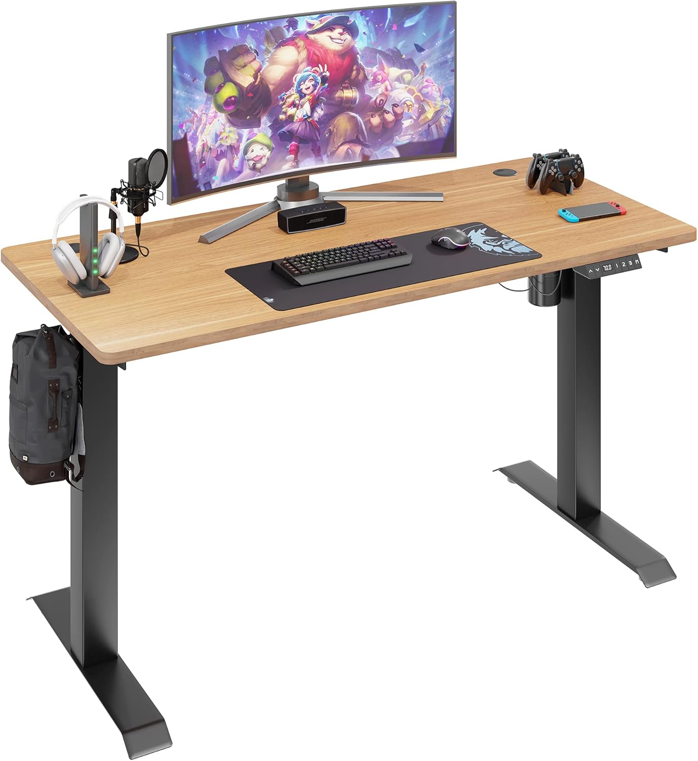 Vongrasig Height Adjustable Electric Standing Desk, 48 x 24 Inches Sit Stand Desk Home Office Stand Up Desk Computer Workstation w/Splice Table Board & Memory Controller (Phantom Black)