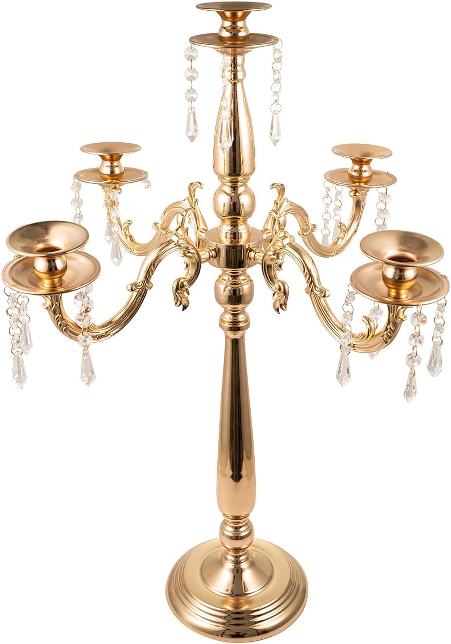 Vincidern 28 inch Tall 5 Candle Candelabra Gold Luxury Candle Holder for Wedding Party Dinner Formal Events Table Centerpiece Pack of 2