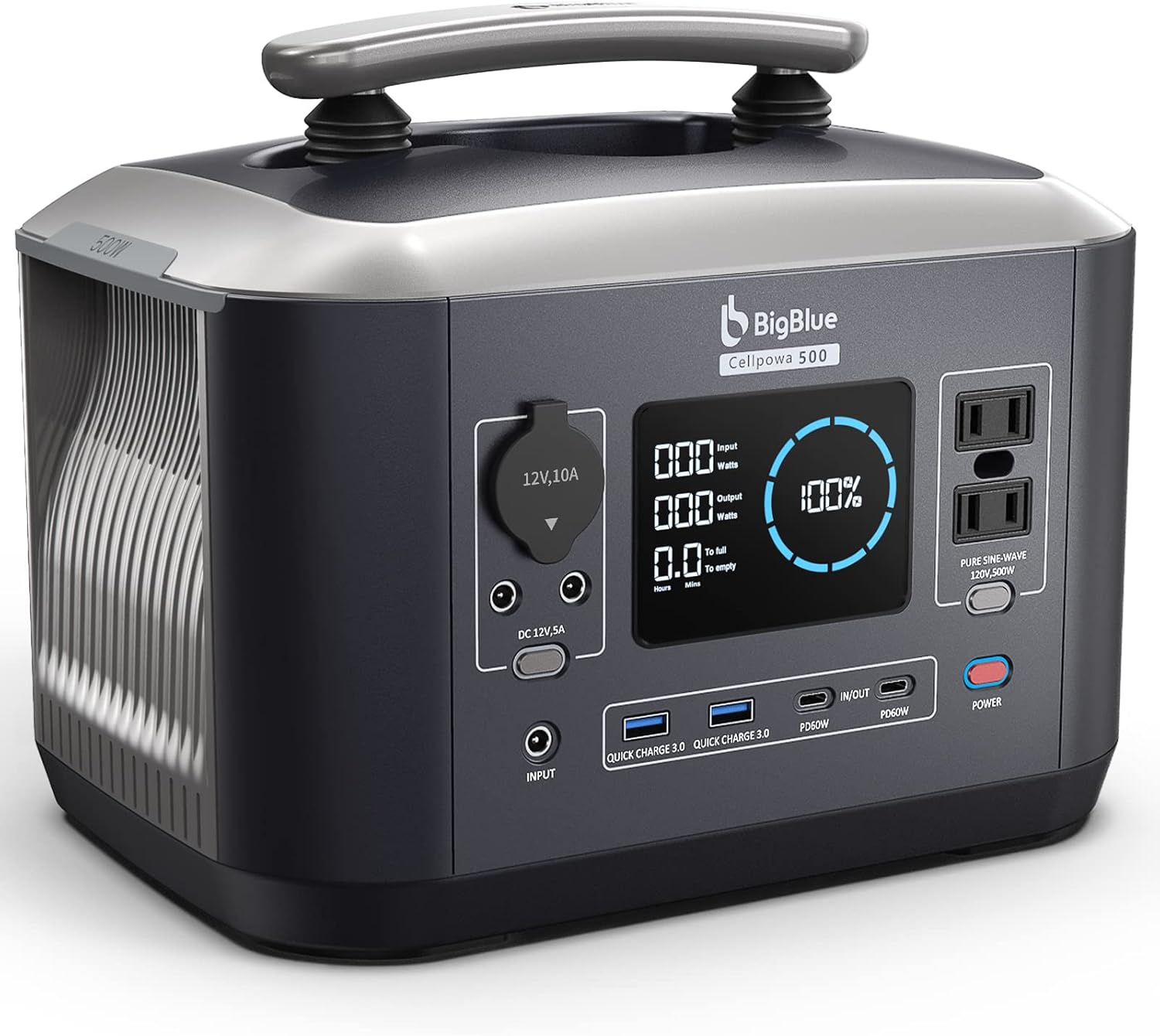 BigBlue LiFePO4 Portable Power Station 537.6Wh, Recharge 0-80% Within 2Hrs, Cellpowa500 Solar Generator with MPPT, 4.0IN Large Screen, 2x500W AC, 2x Regulated DC, 2xPD 60W USB-C for Camping, Off-Grid