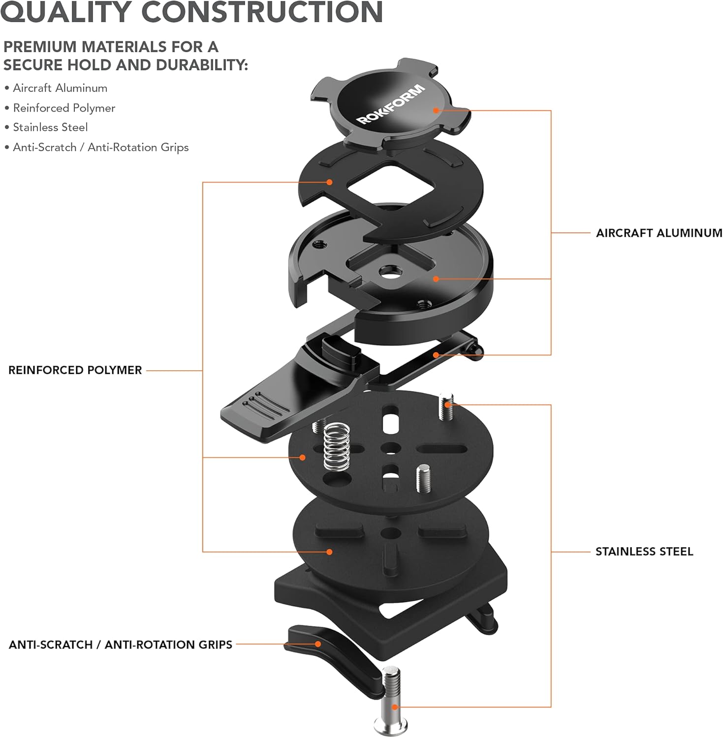 Rokform - Universal Bike Phone Mount, Fits Any Bicycle Handlebar or Bike Stem Measuring 7/8&rdquo; to 2.25&rdquo;, Works with All Rokform Twist Lock Cases or Universal Adapter, Sport Series (Black)