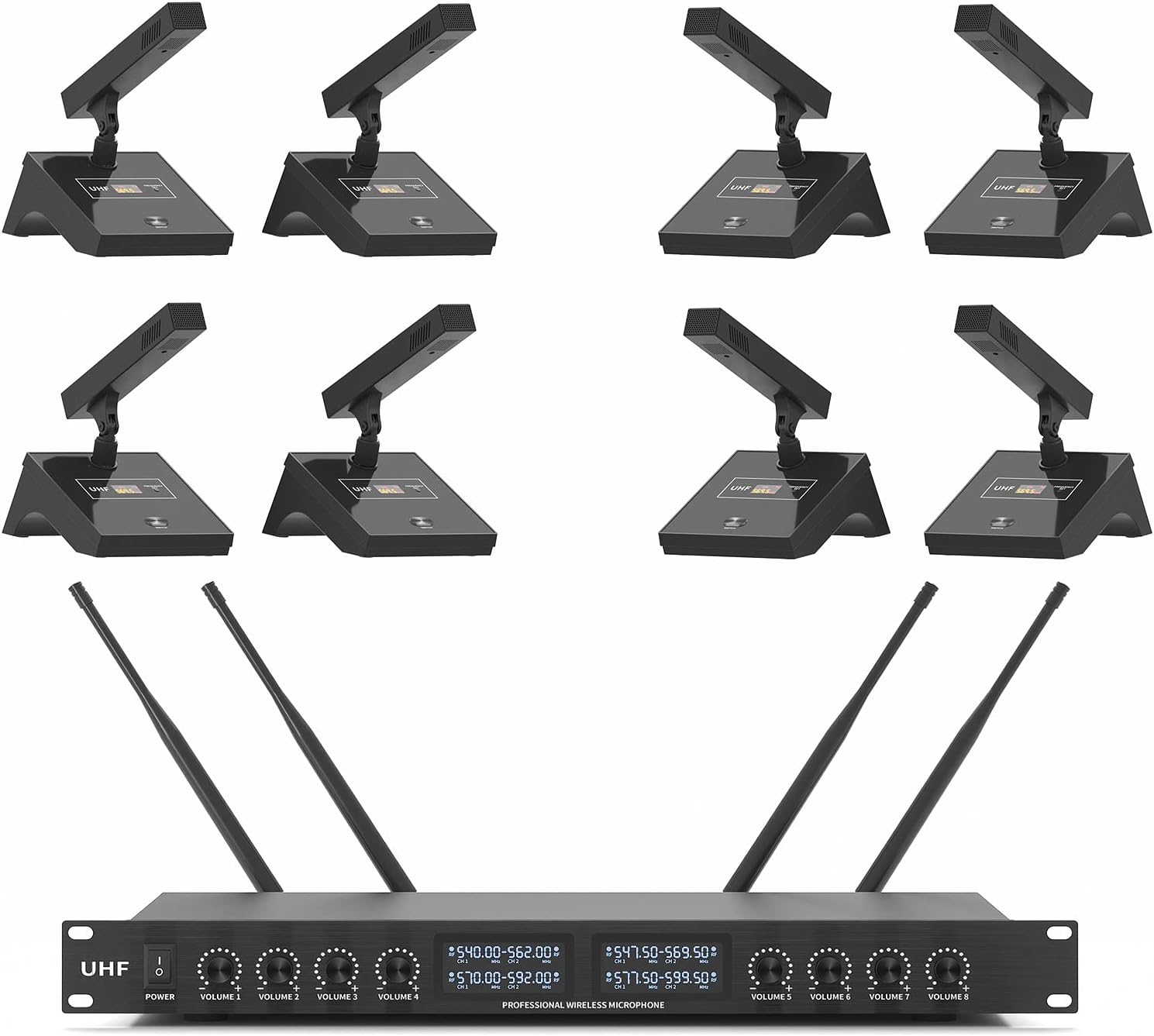 XTUGA YT8 UHF 8 Channels Desktop Gooseneck Microphone System Conference Mics Super-Low Background Noise for Large Conferences, Public Speaking