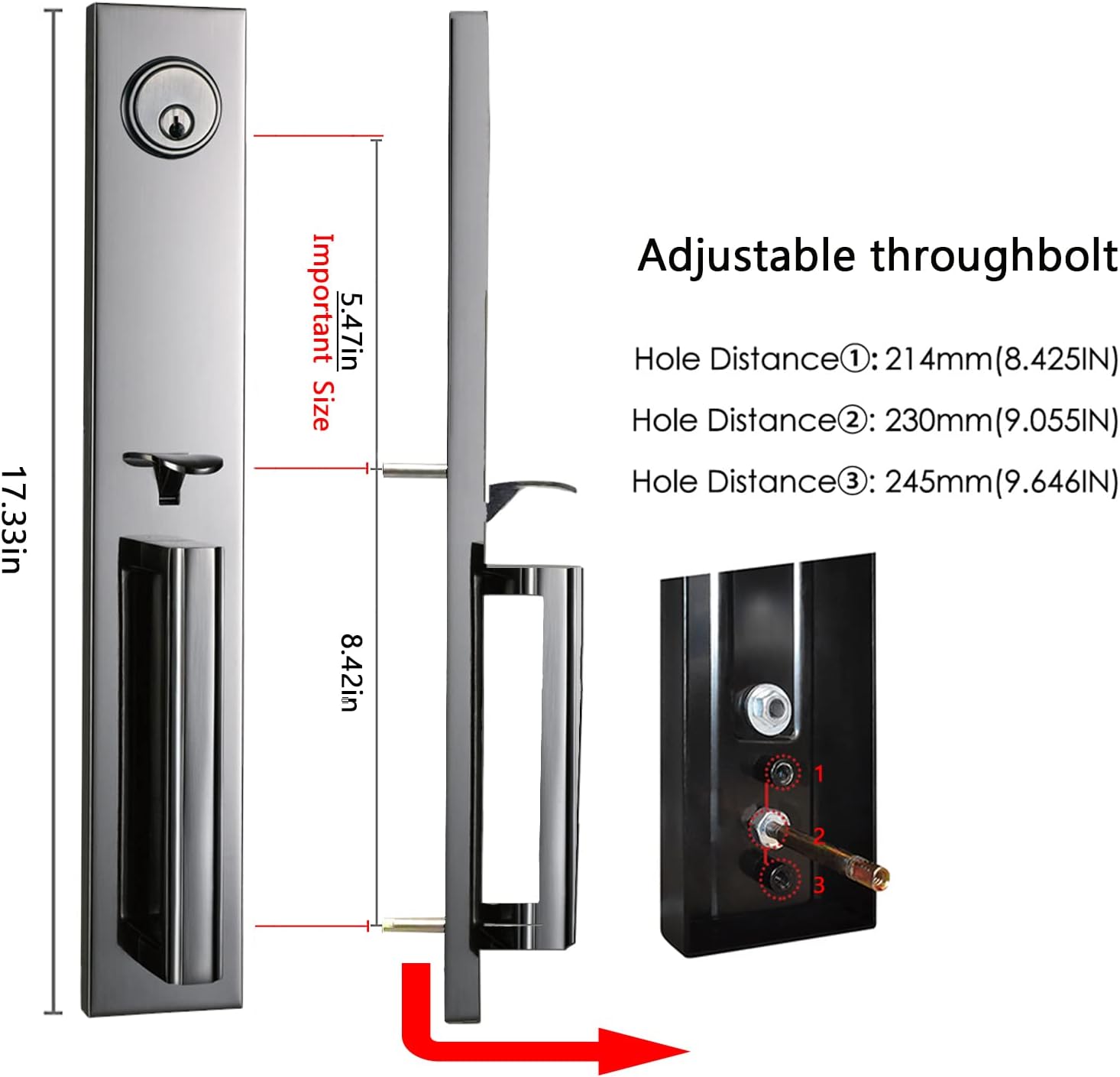 Double Door Handlset Bright Black Handleset Entry Handle and Deadbolt Set FET Keyed-Alike Function (Keyed and Dummy handleset(2PCS)