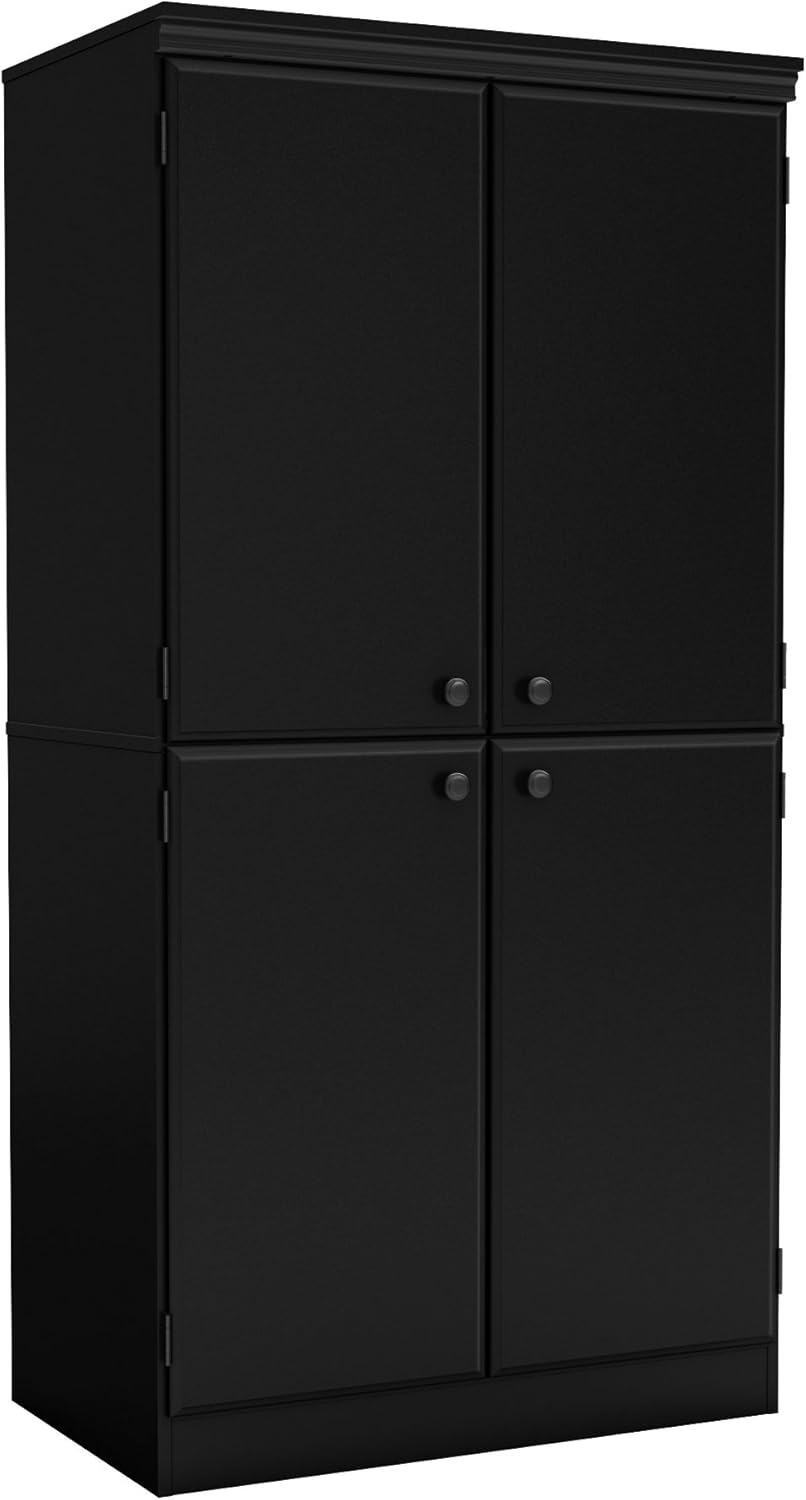 South Shore Tall 4-Door Storage Cabinet with Adjustable Shelves, Pure Black