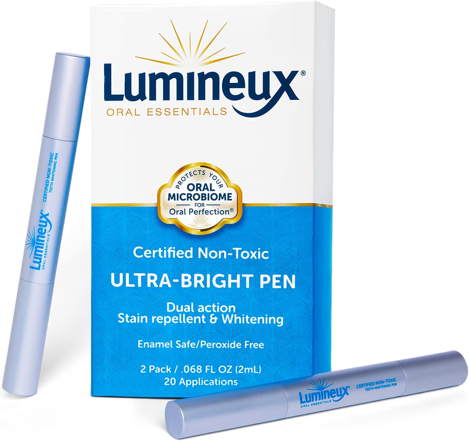 Lumineux Bright Whitening Pen - 2-Pack - Whitening Without The Harm - Dual Action Stain Repellant and Whitener - Dentist Formulated and Certified Non-Toxic - Travel-Friendly Pack of 2